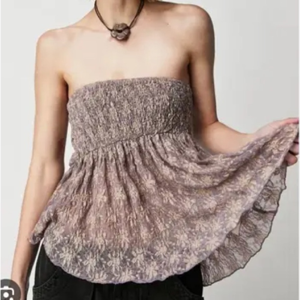 Free People Strapless Smocked Peplum Top – Lavender Dusk (NWT, Size S)